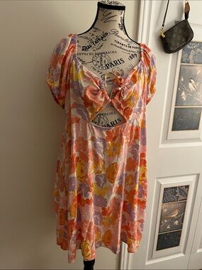 SO Floral Tie-Front Dress in Pink, Orange & Yellow